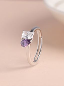 Ornate Jewels - 925 Silver Pear Purple Amethyst Toi Et Moi Adjustable Ring For Women & Girls (Adjustable)