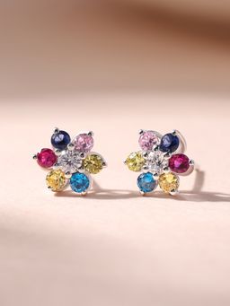Ornate Jewels - 925 Silver Round Multi Stone Stud Lollipop Earring For Women & Girls