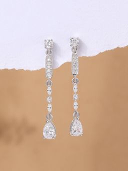 Ornate Jewels - 925 Silver Pear White American Diamond Dangle Earring for Women and Girls