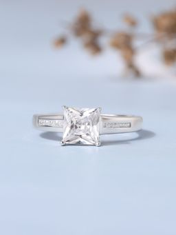 Ornate Jewels - 925 Silver 2 Carat American Diamond Adjustable Ring for Women and Girls