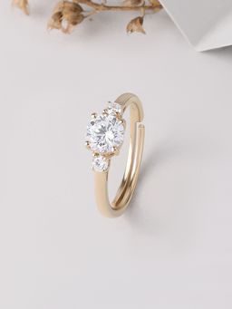 Ornate Jewels - 925 Silver Yellow Gold American Diamond Bezel Adjustable Ring for Women & Girls