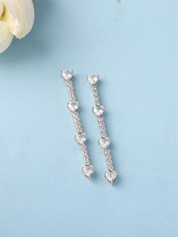 Ornate Jewels - 925 Silver White American Diamond Heart Dangel Earring for Women and Girls