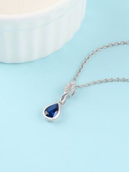 Ornate Jewels - 925 Silver 0.8 Carat Blue Sapphire Solitaire Pendant With Chain For Women & Girls