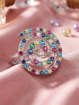 Ornate Jewels - 925 Silver Round Multi Stone Color Pops Cocktail Lollipop Ring for Women & Girls