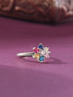 Ornate Jewels - 925 Silver Round Multi Stone Star Lollipop Ring for Women & Girls