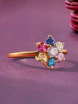 Ornate Jewels - 925 Silver Yellow Gold Round Multi Stone Star Lollipop Ring for Women & Girls