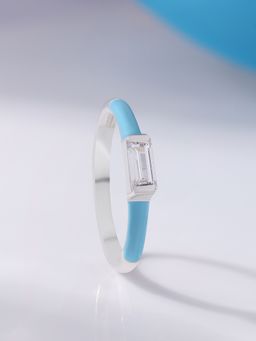 Ornate Jewels - 925 Silver Baguette White American Diamond Enamel Ring for Women & Girls