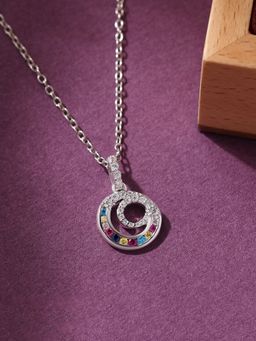 Ornate Jewels - Lollipop 925 Silver Round Multi Stone Circle Pendant With Chain for Women & Girls