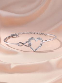 Ornate Jewels - 925 Silver Round White American Diamond Infinity Heart Bangle For Women & Girls (2.6)