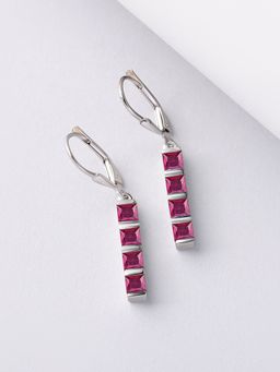Ornate Jewels - 925 Silver Square Red Ruby Dangle Earring for Women & Girls (Free Size)