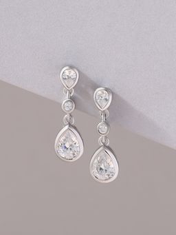 Ornate Jewels - 925 Silver Pear White American Diamond Dangle Earring for Women & Girls (Free Size)