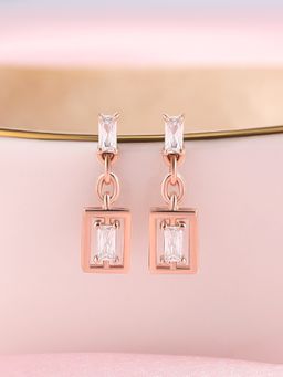 Ornate Jewels - 925 Silver Rose Gold Baguette American Diamond Dangle Earring for Women & Girls