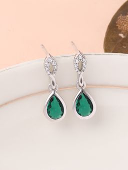 Ornate Jewels - 925 Silver Pear Green Emerald Dangle Earring for Women & Girls (Free Size)