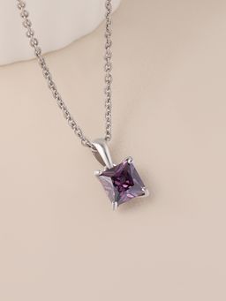 Ornate Jewels - 925 Silver Square Purple Amethyst Pendant With Chain For Women & Girls