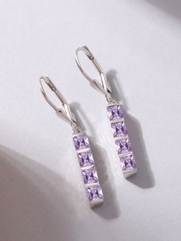 Ornate Jewels - 925 Silver Square Purple Amethyst Dangle Earring for Women & Girls (Free Size)