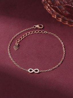 Ornate Jewels - 925 Silver Rose Gold American Diamond Infinity Bracelet for Women & Girls
