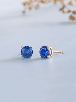 Ornate Jewels - 925 Silver Rose Gold 1 Carat Blue Sapphire Stud Earring for Women & Girls