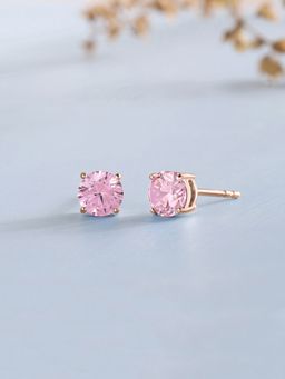 Ornate Jewels - 925 Silver Rose Gold 1 Carat Pink CZ Stud Earring for Women & Girls