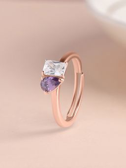 Ornate Jewels - 925 Silver Rose Gold Amethyst & CZ Toi Et Moi Adjustable Ring for Women & Girls