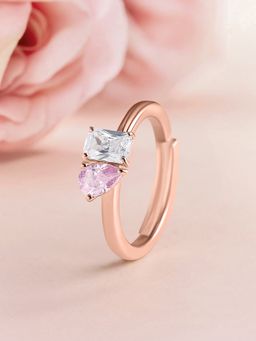 Ornate Jewels - 925 Silver Rose Gold Pink CZ Toi Et Moi Adjustable Ring for Women & Girls