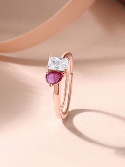 Ornate Jewels - 925 Silver Rose Gold Red Ruby Toi Et Moi Adjustable Ring for Women & Girls