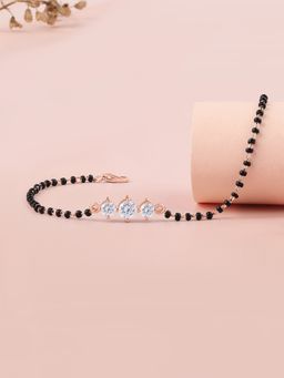 Ornate Jewels - 925 Silver Rose Gold American Diamond Three Stone Mangalsutra Bracelet for Women