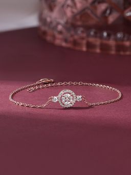 Ornate Jewels - 925 Silver Rose Gold American Diamond Halo Cluster Bracelet for Women & Girls