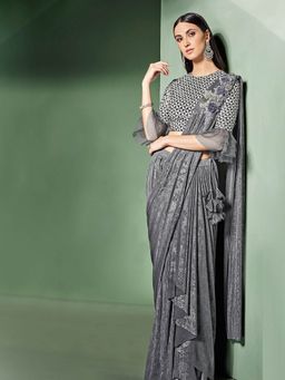 Odette - Grey Lycra Designer Saree with Unstitched Blouse