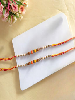Accessher - Multi-Color Beads Rakhi for Brother with Roli Chawal & Card (Pack of 2)