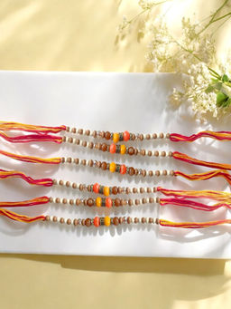 Accessher - Multi-Color Beads Rakhis for Brother with Roli & Rakhi Card (Pack of 6)