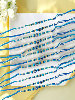 Accessher - Evil Eye Blue Rakhis for Brother with Roli Chawal & Card (Pack of 12)