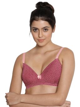 Shyaway - Taabu By Shyaway Women Cabernetred Diamond Print Padded Wirefree T Shirt Bra