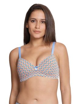Shyaway - Taabu By Shyaway Women Delicate Blue Chevron Print Padded Wirefree T Shirt Bra