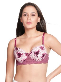 Shyaway - Women Dusky Orchid Purple Floral Printed Padded Wired T-shirt Bra