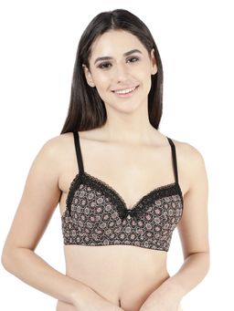 Shyaway - Women Black Beauty Printed Lace Neckline Padded Wired Bra