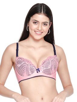 Shyaway - Women Candy Pink Full Lace Contrast Cup Plunge Bra