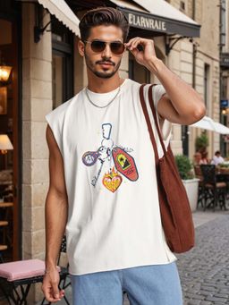 Bene Kleed - White Graphic Regular Tank T-shirt