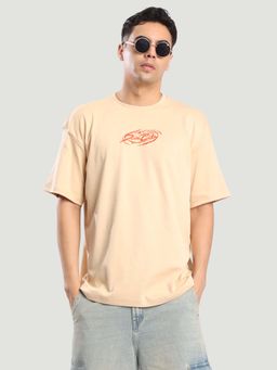 Bene Kleed - Beige Typography Oversized T-shirt