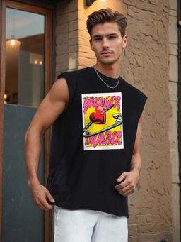 Bene Kleed - Black Printed Oversized Tank T-shirt