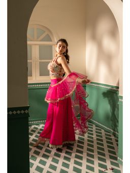 Tussya by Shreya - Rose Multi-Color Blouse with Palazzo and Dupatta (Set of 3)