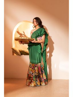 Tussya by Shreya - Maharani Ruffle Saree with Stitched Blouse