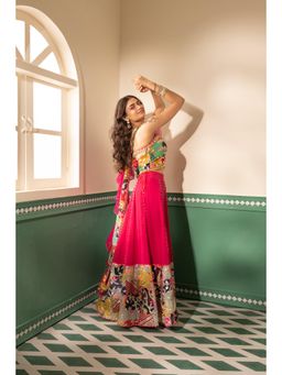 Tussya by Shreya - Fuchsia Pink Finesse Lehenga with Blouse and Dupatta (Set of 3)