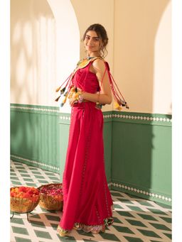 Tussya by Shreya - Fuchsia Pink Flair Blouse with Palazzo and Cape (Set of 3)