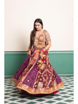 Tussya by Shreya - Regal Multi-Color Orchid Bandhani Lehenga with Blouse and Dupatta (Set of 3)