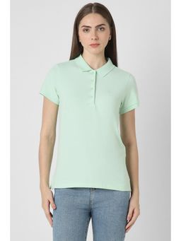 Van Heusen - Women Green Solid Casual Polo Neck T-Shirt