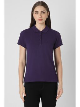 Van Heusen - Women Purple Solid Casual Polo Neck T-Shirt