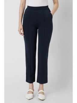 Van Heusen - Women Navy Solid Formal Regular Fit Trouser