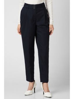 Van Heusen - Women Navy Stripe Formal Regular Fit Trouser with Belt (Set of 2)