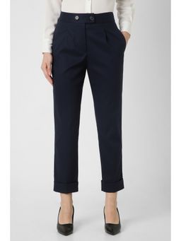 Van Heusen - Women Navy Solid Formal Slim Fit Trouser