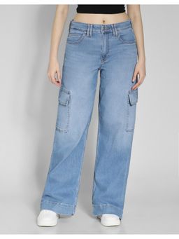 American Eagle - Blue Dreamy Drape Stretch High Waisted Cargo Wide Leg Jeans